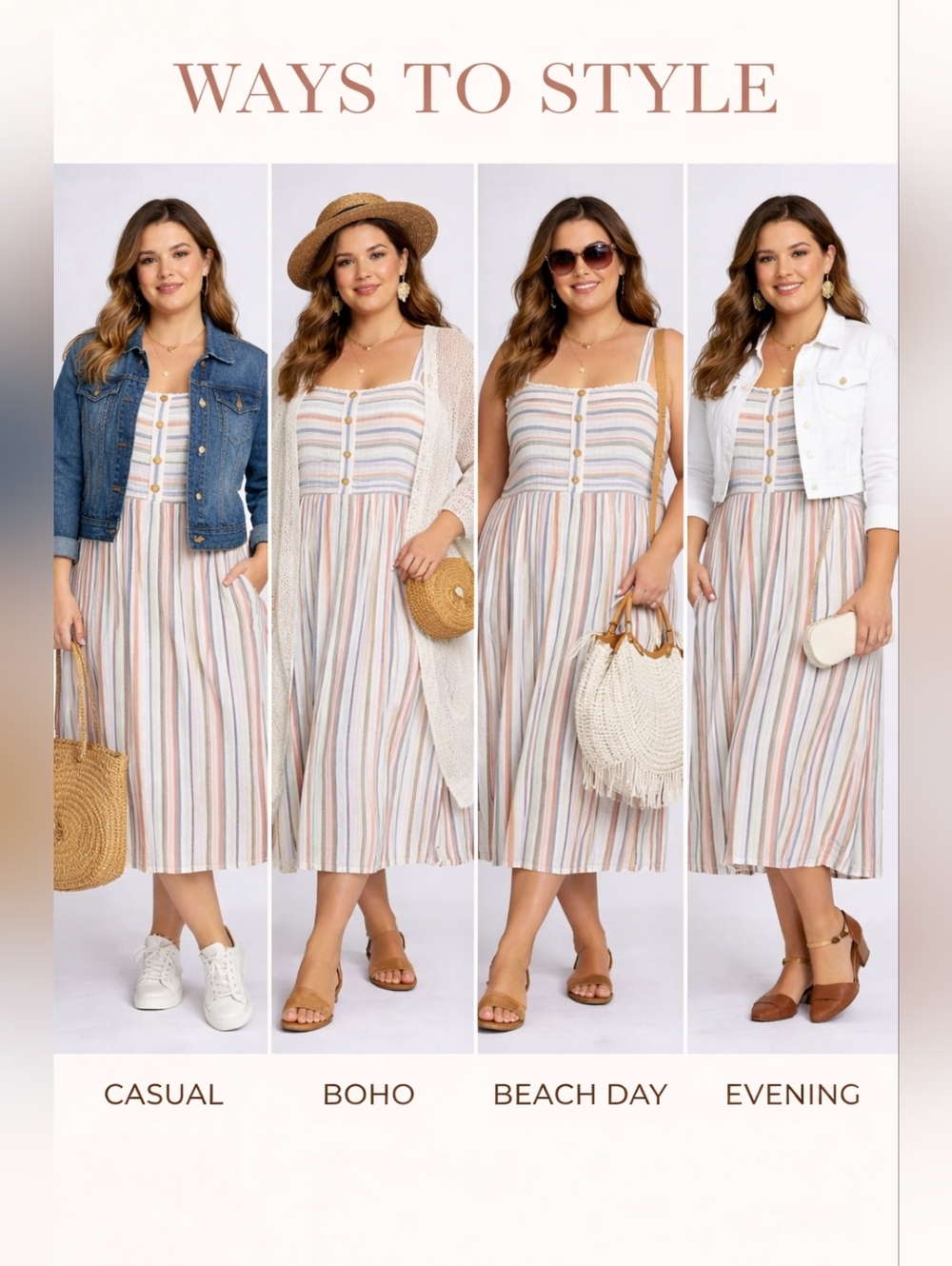 Ava James White Multi-Color Striped Linen Blend Dress Size 3X